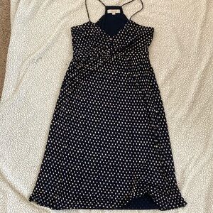 LOFT Navy and Cream Polka Dot Midi Dress